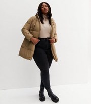 New Look Curves Camel Mid Length Hooded Puffer Jacket